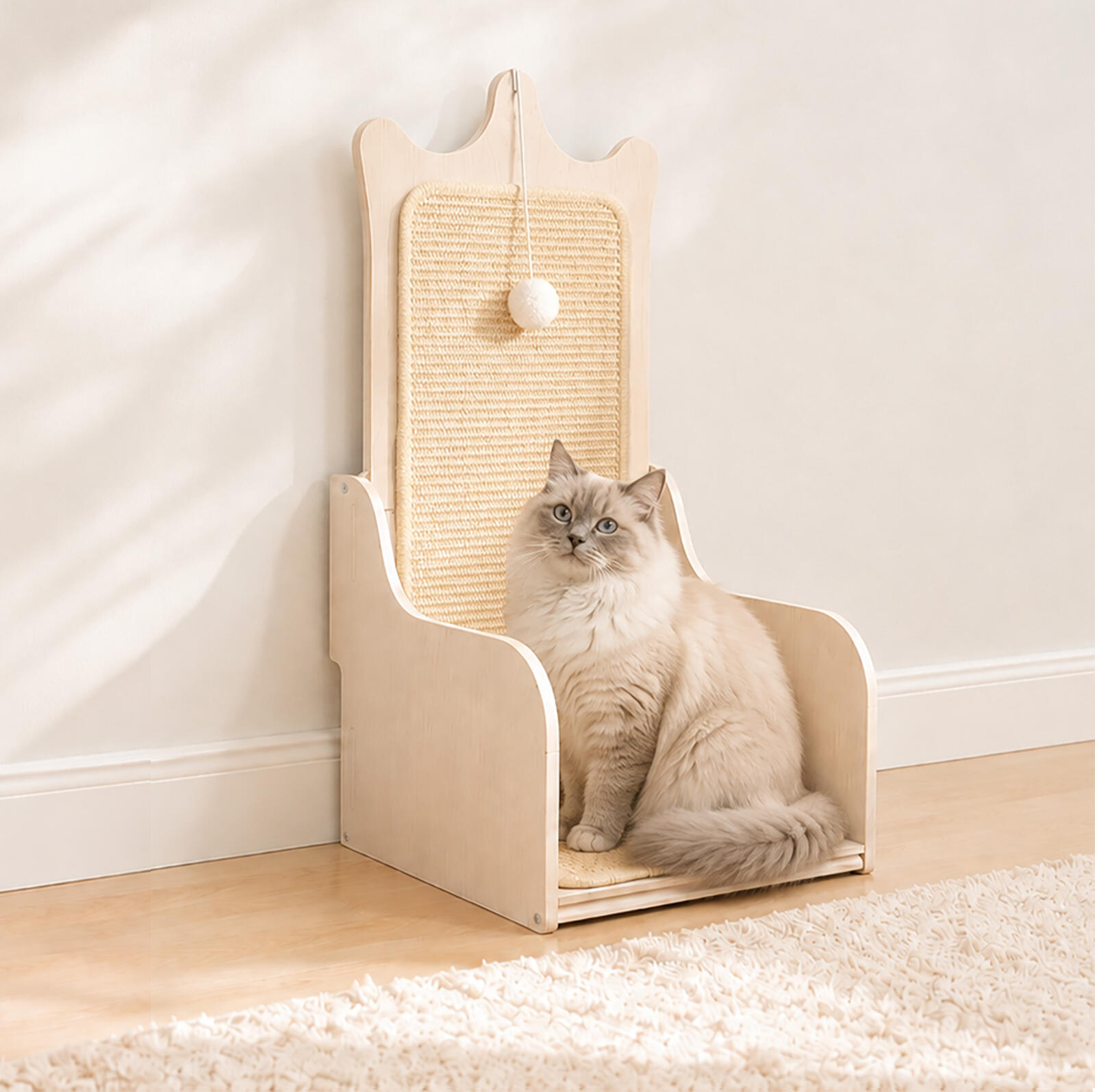 Nariyori throne-inspired sisal cat scratcher with cat